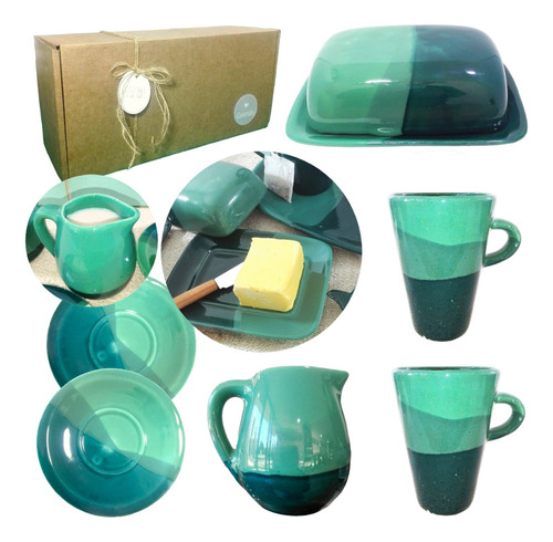 Set Desayuno Taza Cerámica Caja Regalo Artesanal Kit Kvjp023