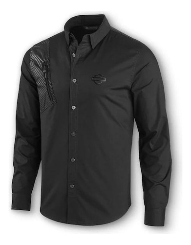 Camisa De Algodao Masculino Preto Manga Longa Nv