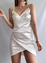 Comprar Vestido Cruzado De Satén Fiesta, Cuello V,  Vestido De Noche