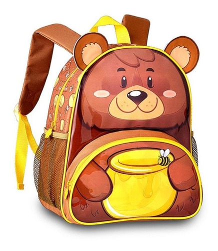 Mochila Escolar Infantil Pet Urso Com Orelhas Alça Ajustavel