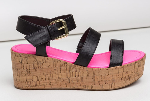 Sandalias Ecocuero Negro Terraplen Corcho Importadas Usa 