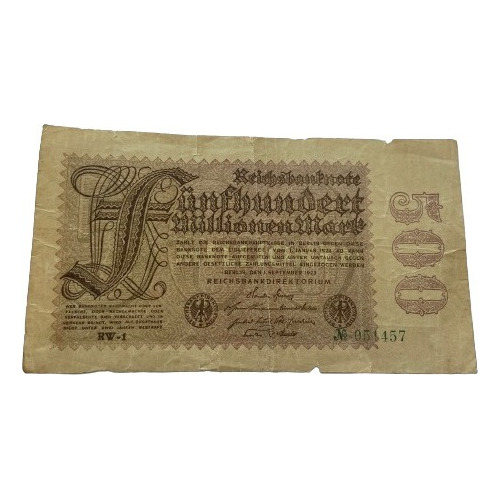 Alemanha- Cédula De 500 Milhões De Mark 1923 Uniface