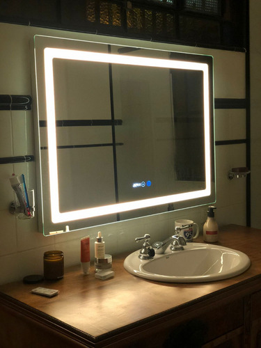 Imagen 3 de 10 de Espejo Baño 100x70 Luz Led Desempañador Temp Y Hora