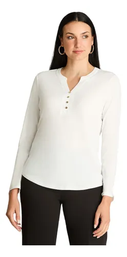 Polera Manga Larga Botones Crudo Moda Mujer Hasta Xxxl