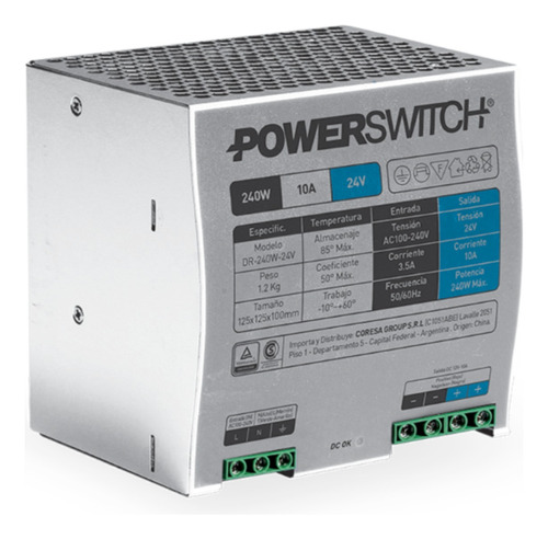 Fuente Riel Din Macroled Powerswitch Gab Met 24v 10a 240w  