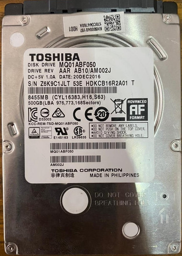 Disco Duro Toshiba 500gb 100% Funcional