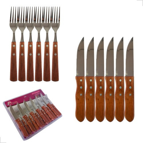 Conjunto De Talheres 12 Pçs Em Casa Tem Para Churrasco Jumbo Garfo Faca Marrom