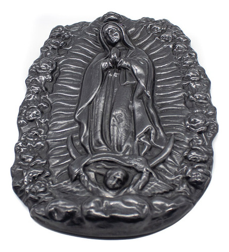 Virgen De Guadalupe Rosas Pared De Barro Negro 