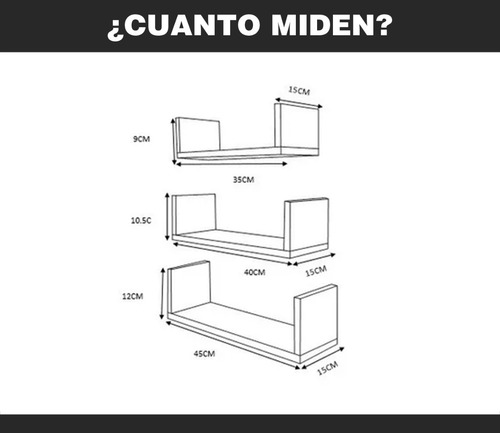 Imagen 6 de 10 de Set De 3 Repisas Flotantes Estilo U 30 X 15 Cm Color Lombardia
