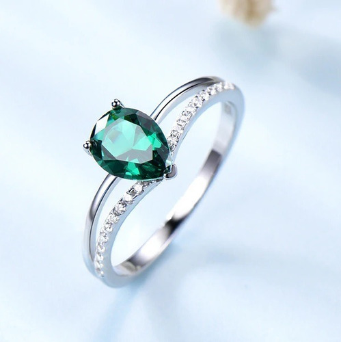 Anillo Mujer Compromiso Esmeralda Fabricado En Plata 925