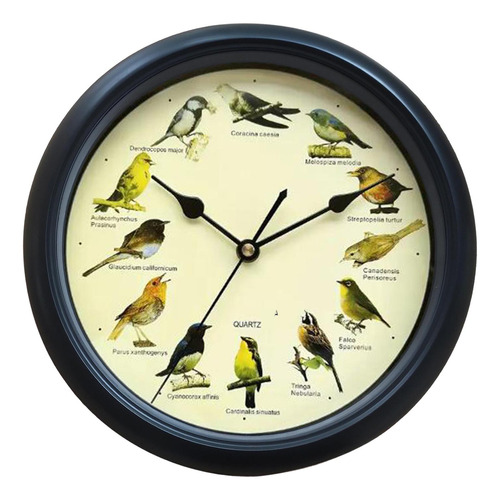 Relógio De Parede Com Som De Pássaros Musicais, Preto 25cm