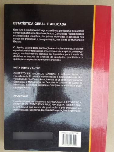 Livro Estatística Geral E Aplicada. Gilberto Andrade Martins