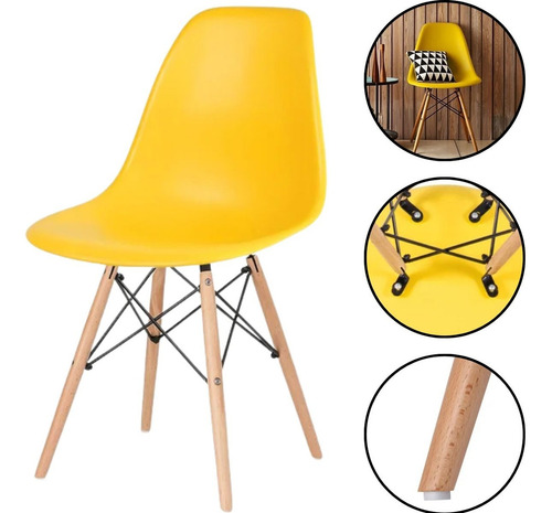 Kit 3 Cadeiras Jantar Eames Eiffel Sala Cozinha Amarela Estrutura Da Cadeira Preto Assento Preto