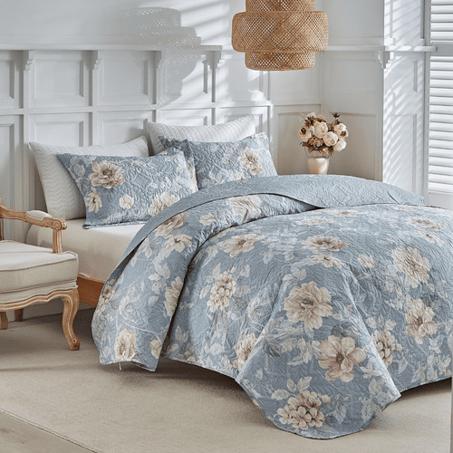 Kit Colcha Queen 3pç Estampada Itália 150 Fios Dupla Face Cor Flora