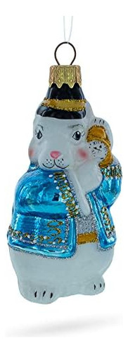 El Conejo Blanco Tiene Un Mini Adorno De Navidad De Vidrio