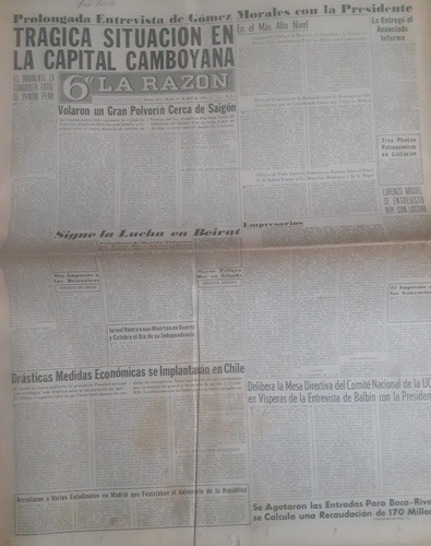 La Razón 15/4/75 Completo,tragica Situacion Capital Camboya