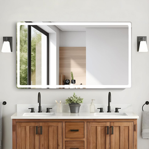 Banna Espejo Led Para Baño 70x90cm Touch 3 Modo Con Función Antiva, Color Y Brillo De La Luz Ajustables, Tamaño: 70 cm x 90 cm, Modo De Luz: Luz Blanca, Luz Blanca Cálida Y Luz Amarilla Cálida