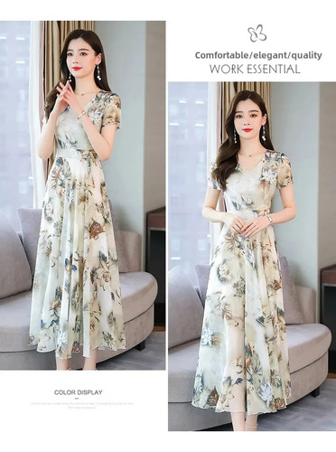 Vestido Midi Floral Com Decote Em V Para Mulheres