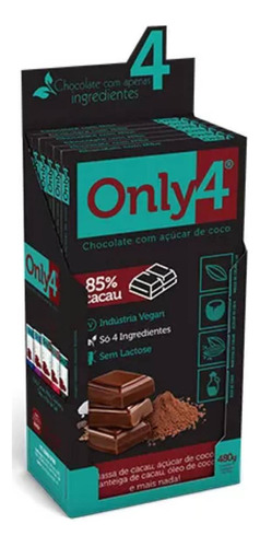 Chocolate Vegano Only 4 Puro 85% Cacau 80g Dp C/ 06 Un