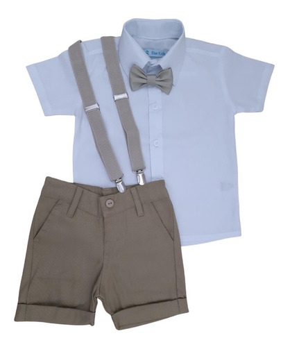 Roupa Infantil Bege Com Branco Para Batizado Bebê Menino