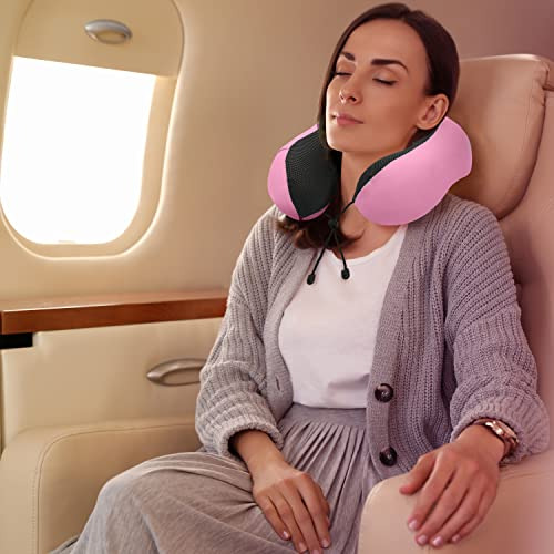 Pink 100% Memory Foam Travel Pillow, Airplane Pillow Wi...
