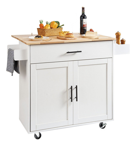 Gabinete De Cocina Movil Carrito Barra Para Almacen Blanco