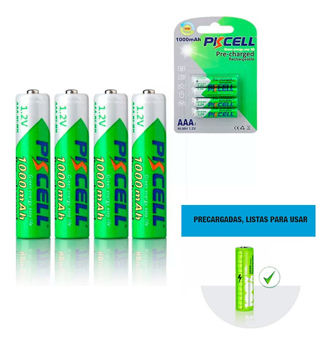 Kit 4 Pilas Recargables Aaa Batería 1000mah Pkcell® Original