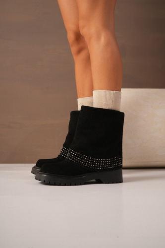 Botas Mujer Gamuza Tachas Urbanas Caña Doblada Moda Lilo