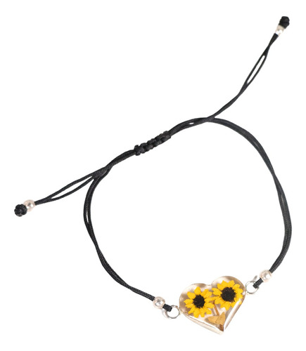 Pulsera Hilo Corazon Doble Girasol Plata Ley 925 B801