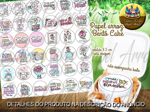 Kit Com 36 Papel De Arroz Bento Cake Mini Bolo Dia Das Mães