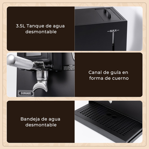 SANGKEE Cafetera Espresso Comercial, con molinillo integrado y espumador de leche, Doble Caldera, control PID+NTC, Rey de la relación calidad-precio comercial, Ideal Para Cafeterías Y Uso Negocios