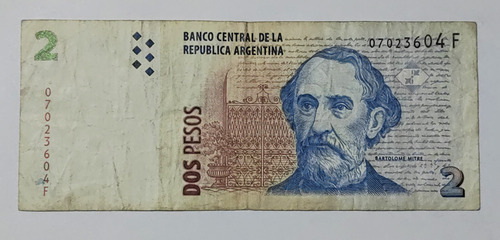 Billete 2 Pesos 2002 Argentina F-vf