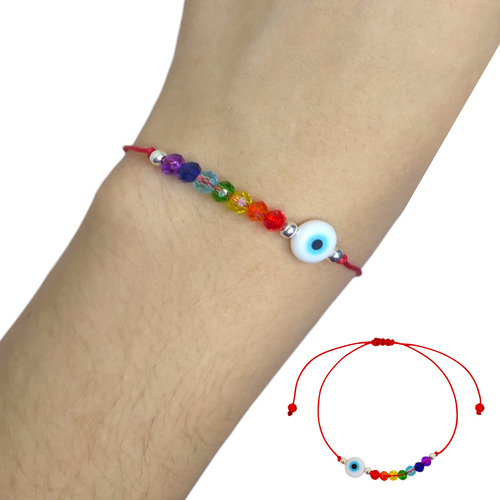 Pulsera Cristales 7 Chakras Dije Amuleto Protector Acero Ojo Turco Blanco 0 Mm