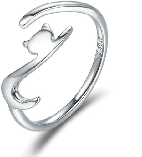 Anillo De Plata De Ley 925 Con Diseño De Gato, Ajustable, Si