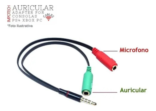 Cable Adaptador Jack 3.5 Mm Celular Ps4 A Mic Y Auricular Pc
