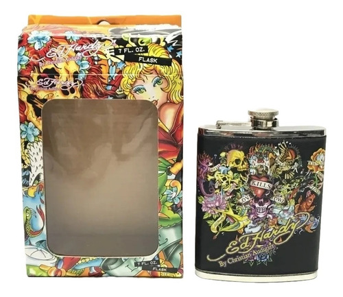 Ed Hardy Anfora Licorera Acero Inoxidable Vinipiel 7oz