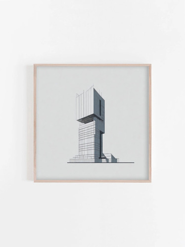 Arte Digital Para Impresión. Edificio Y Librería Minimalista