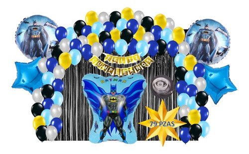 Kit Decoracion Fiesta Cumpleaños Globos Comic Batman 79 Pzs 