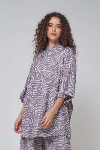 Maxi Camisa Safari Powder Simil Lino Mujer Luz De Mar