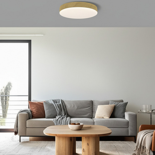 Plafon Led Nordico 50cm Linux 45w Luz Calida Fria Neutra Estructura Madera Clara Leuk