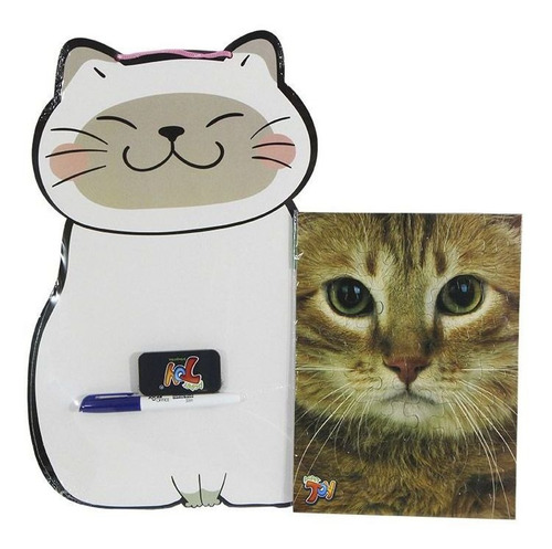 Imagem 1 de 1 de Kit Lousa E Quebra Cabeça Infantil Brinquedo Pet Gato