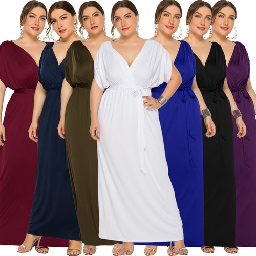 Vestido De Falda Ancha Suelta Con Cuello En V De Color