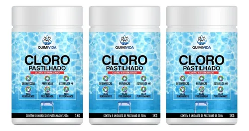 Pastilhas Tabletes Cloro 200g Tripla Ação Piscina 15 Unid