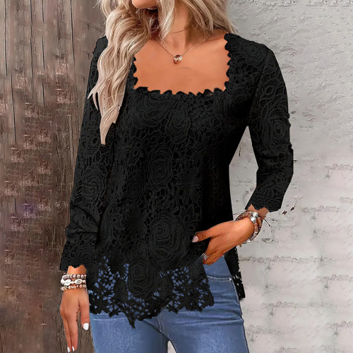 Camiseta De Manga Larga Con Cuello Liso Para Mujer