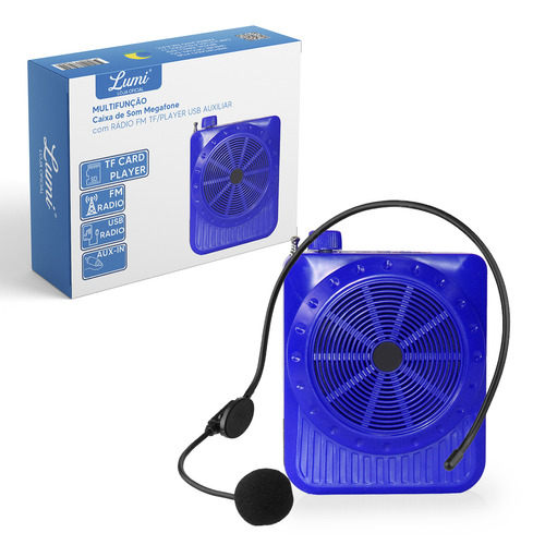 Megafone Amplificador De Voz Multi-função C/ Rádio Fm Azul Lumi