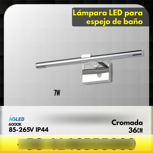 Lampara Para Espejo De Baño 7w 6000k Ip44 36cm 85-265v