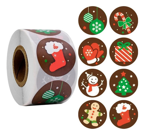 Rollo De 500 Mini Etiquetas Navideñas Regalos Dulces Galleta