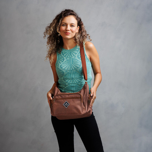 Bolsa Feminina Transversal Em Tecido Lona Impermeavel Charm Acambamento Dos Ferragens Ouro Cor Marrom Correia De Ombro Marrom Desenho Do Tecido Lisa
