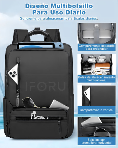 Mochila Viaje Iforu Antirrobo Backpack-14n Color Negro Diseño Lisa 30l