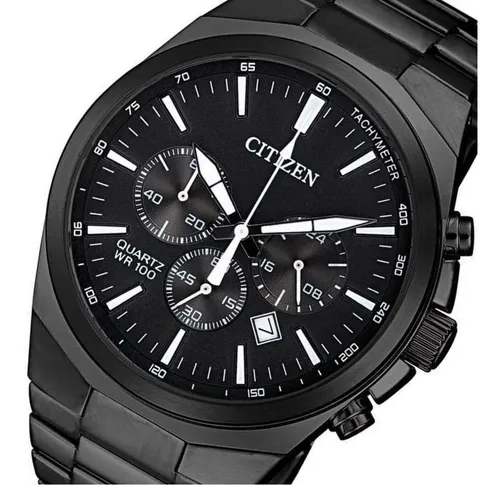 Reloj Citizen An817555e Hombre Crono Pila Fecha 100m Wr Color de la malla  Negro Color del bisel Negro Color del fondo Negro